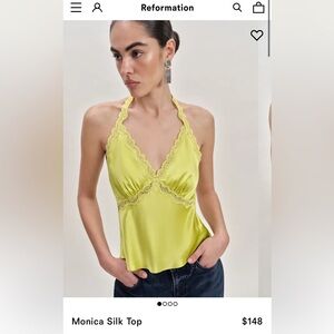 Reformation Monica Silk Top - Lemongrass XS NWT